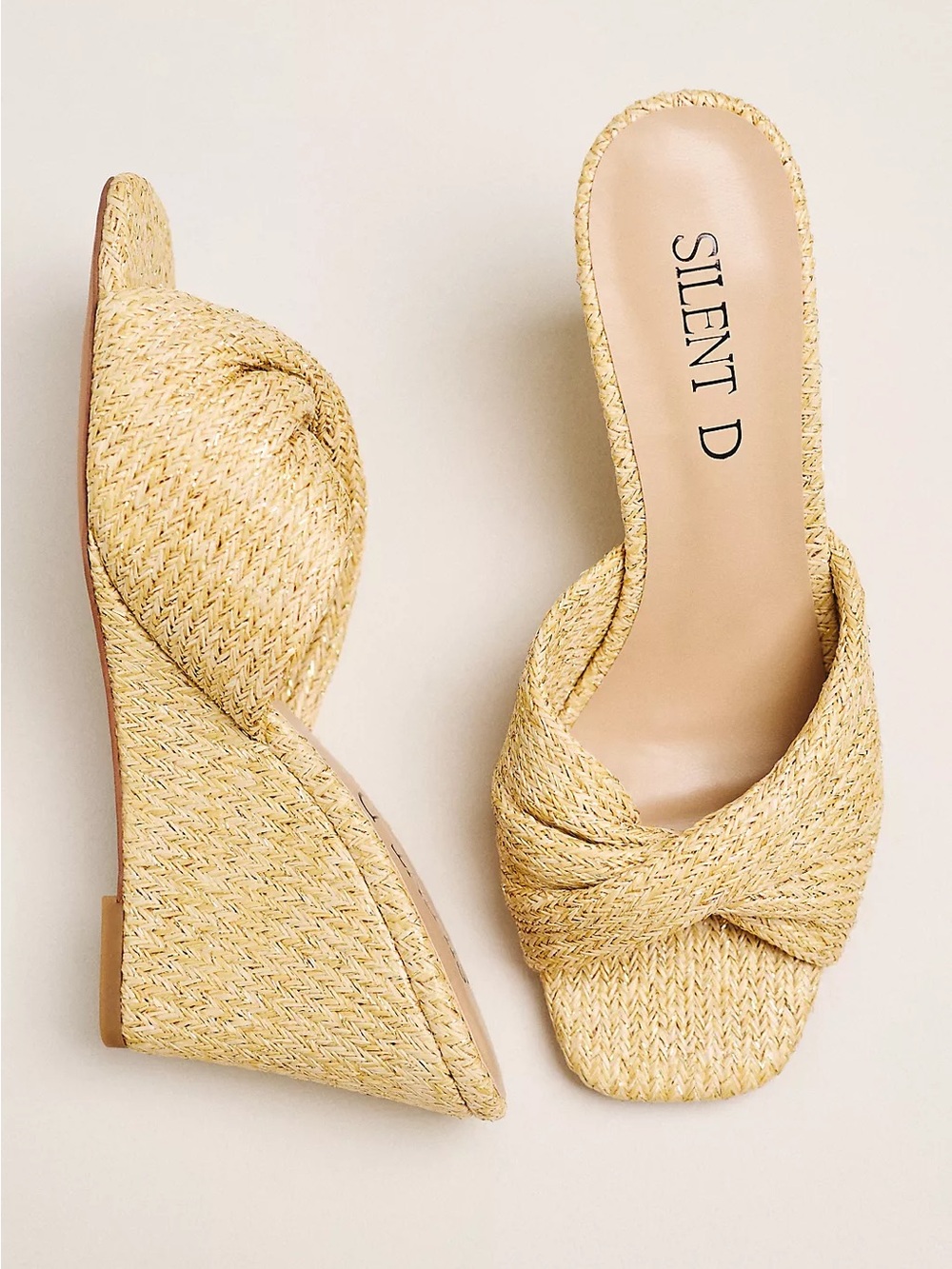 Silent D Katia Wedges from Anthropologie Natural Gold Mix Raffia, SZ 9/9.5 NEW